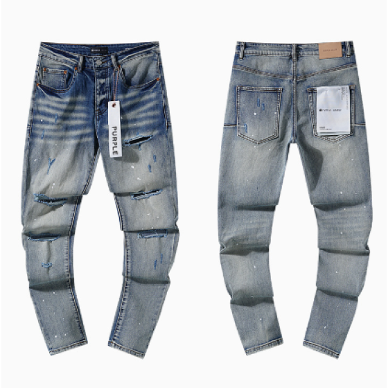 Light Blue Washed Slim Denim Jeans with Blue Paint Splatter and Multi-Rip Distressing